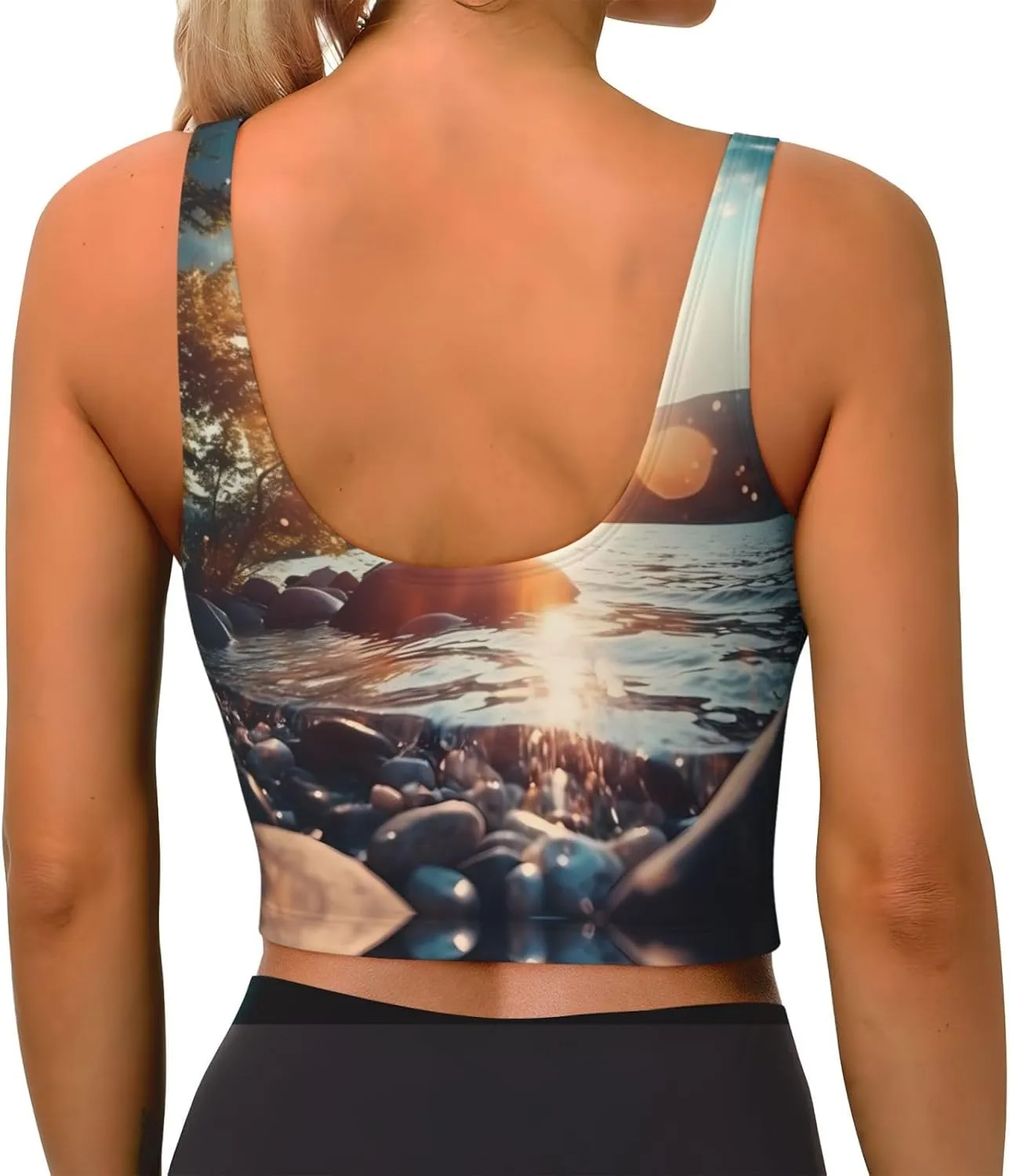 Sunset Stream Women's Sexy Sports Vest Sleeveless Athletic Gym T-Shirts Vest U-Shaped Back Quick Dry Top