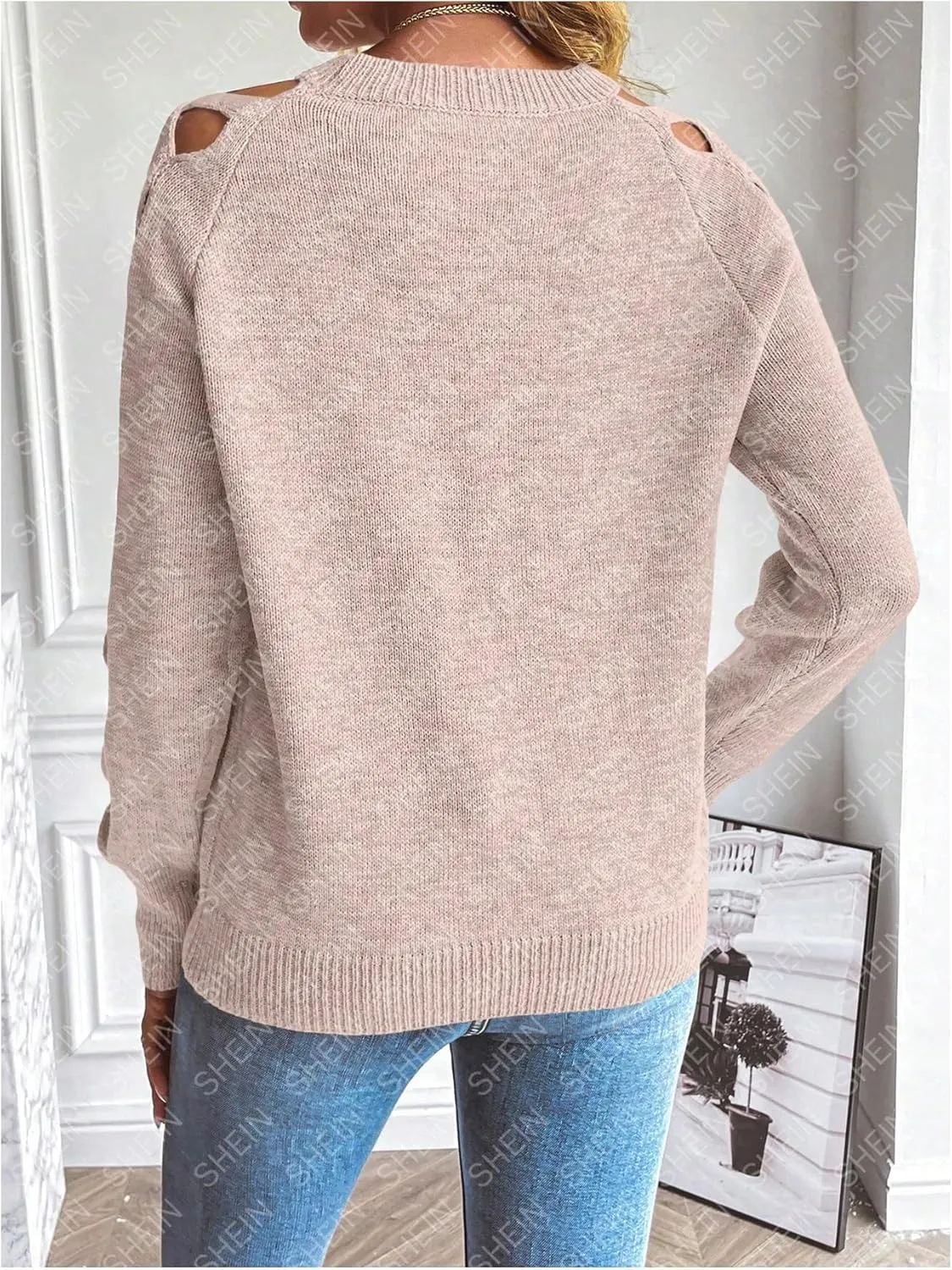 SweatyRocks Women's Criss Cross Cut Out Sleeve Round Neck Hollow Out Knit Sweater Tops