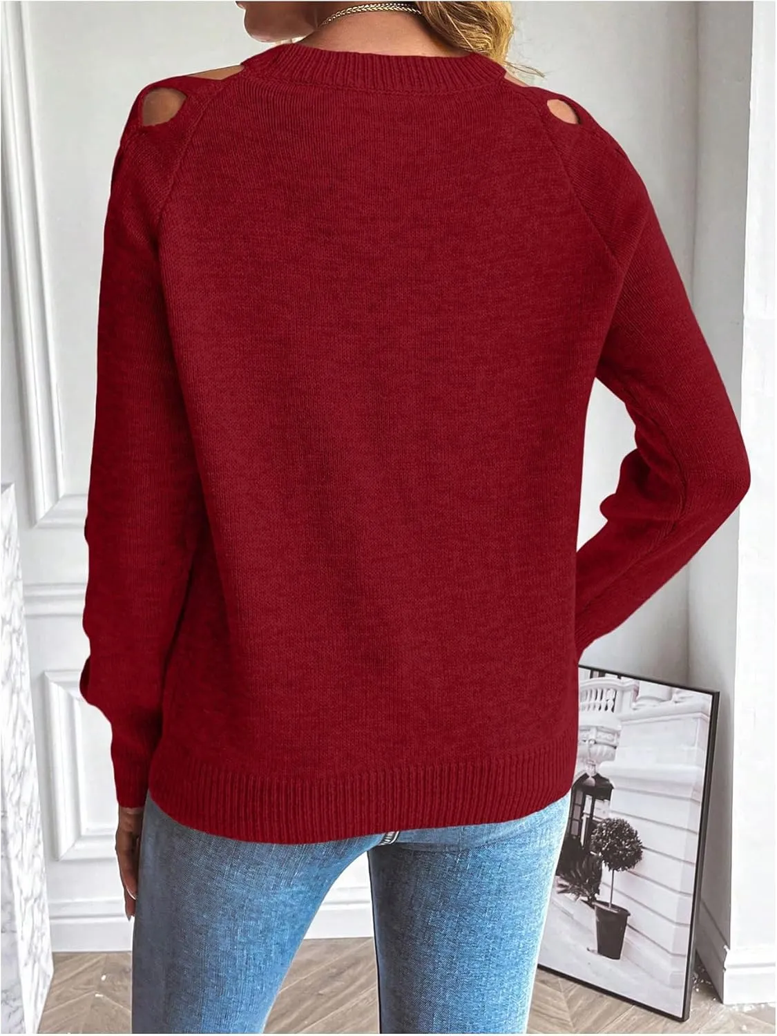 SweatyRocks Women's Criss Cross Cut Out Sleeve Round Neck Hollow Out Knit Sweater Tops