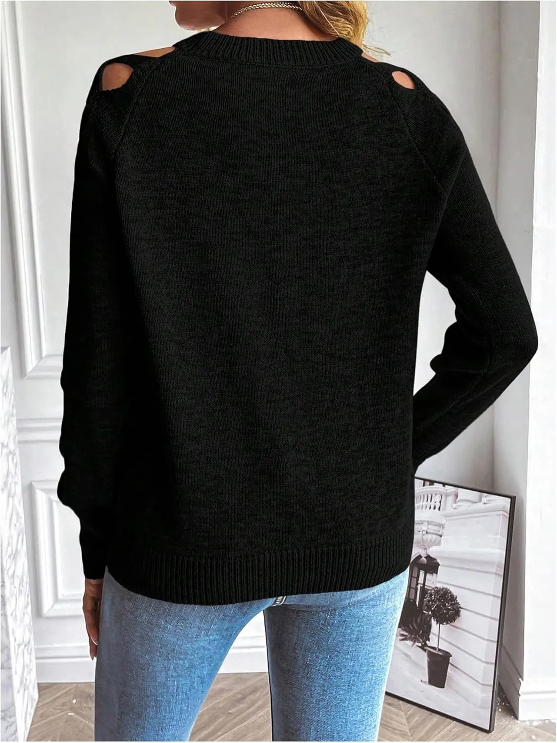 SweatyRocks Women's Criss Cross Cut Out Sleeve Round Neck Hollow Out Knit Sweater Tops