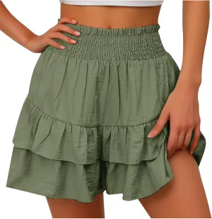 TANGNADE Women Ruffle Shorts Layered Bottoms Pleated Tiered High Waisted Shorts Summer Streetwear Fashion Trendy Clothes