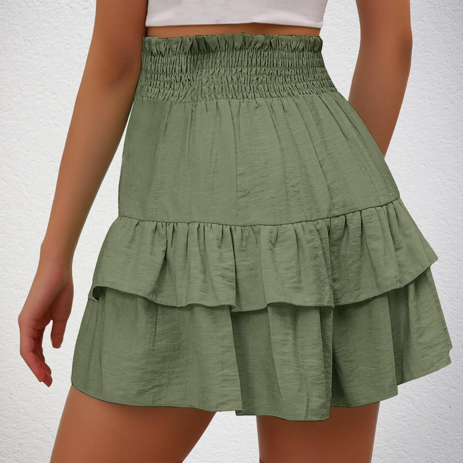 TANGNADE Women Ruffle Shorts Layered Bottoms Pleated Tiered High Waisted Shorts Summer Streetwear Fashion Trendy Clothes