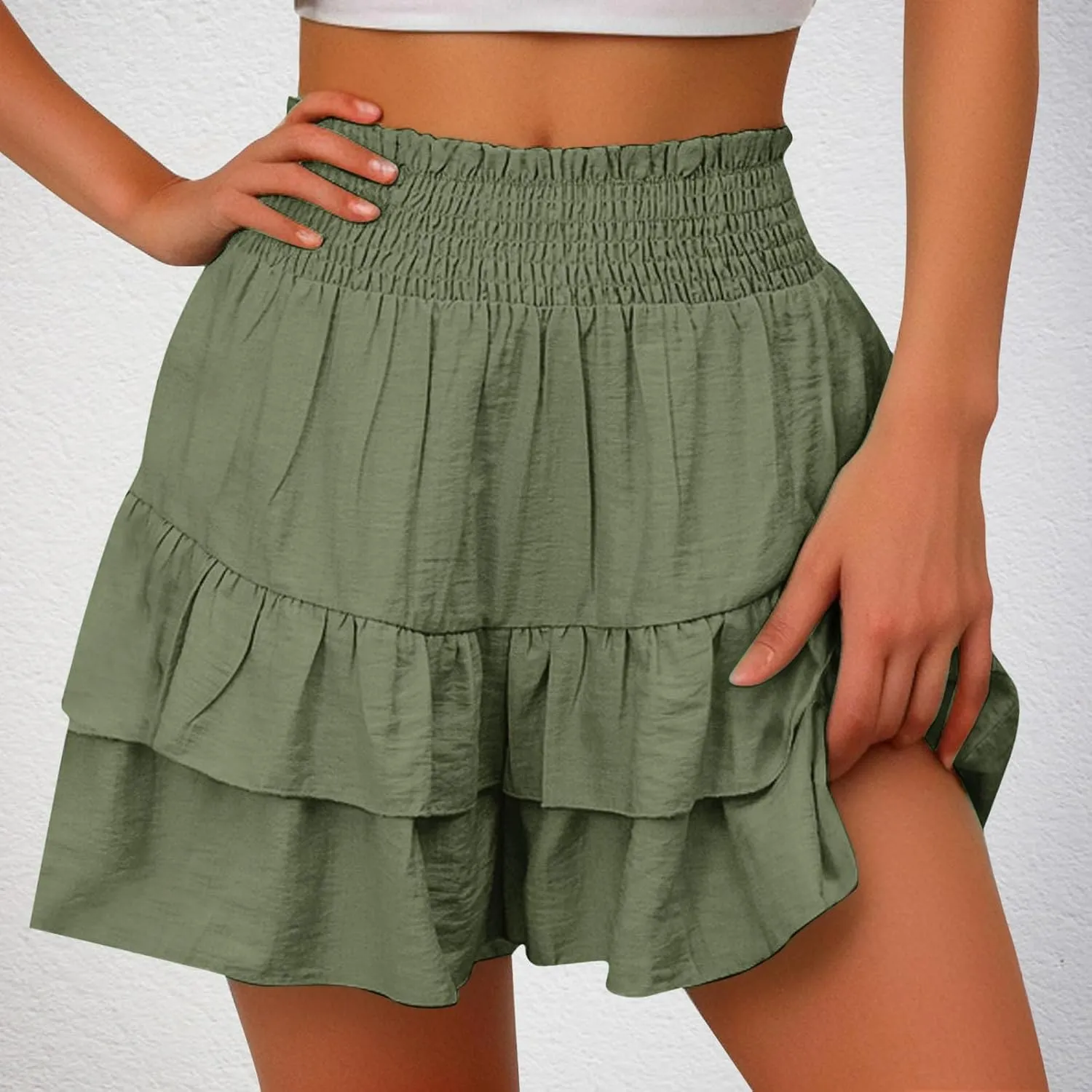 TANGNADE Women Ruffle Shorts Layered Bottoms Pleated Tiered High Waisted Shorts Summer Streetwear Fashion Trendy Clothes