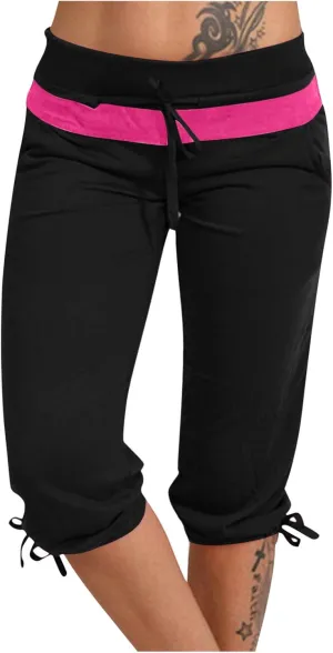 TANGNADE Women's Capri Joggers Athletic Casual Soft Sweatpants with Pockets Elastic Waist Drawstring Travel Bottoms Summer