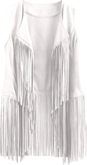 Tassel Sleeveless Vest for Women 70s Hippie Faux Suede Fringe Jacket Open Front Gilet Cardigan Vintage Boho Waistcoat