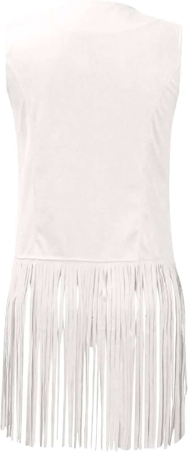 Tassel Sleeveless Vest for Women 70s Hippie Faux Suede Fringe Jacket Open Front Gilet Cardigan Vintage Boho Waistcoat