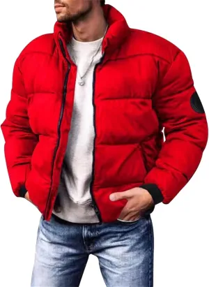 Thatrich Mens Cropped Puffer Jacket Lightweight Warm Winter Coat Puffy Slim Jacket Long Sleeve Stand Collar Outwear Down Coat
