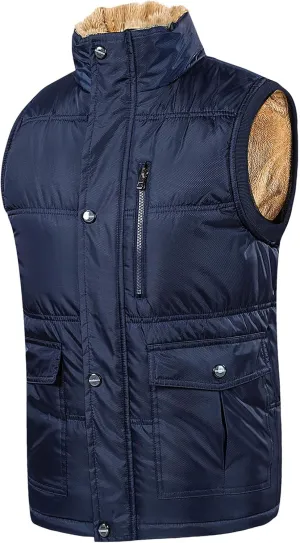 Thatrich Mens Winter Puffer Vest Outerwear Fleece Lined Sleeveless Jacket Warm Outdoor Vests Lightweight Quilted Jacket Coats