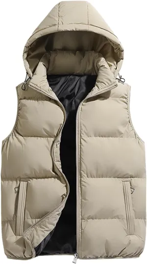 Thatrich Mens Winter Vest Sleeveless Puffer Jackets Hooded Casual Vests Oversized Warm Outdoor Coat Padded Puffy Casual Gilet