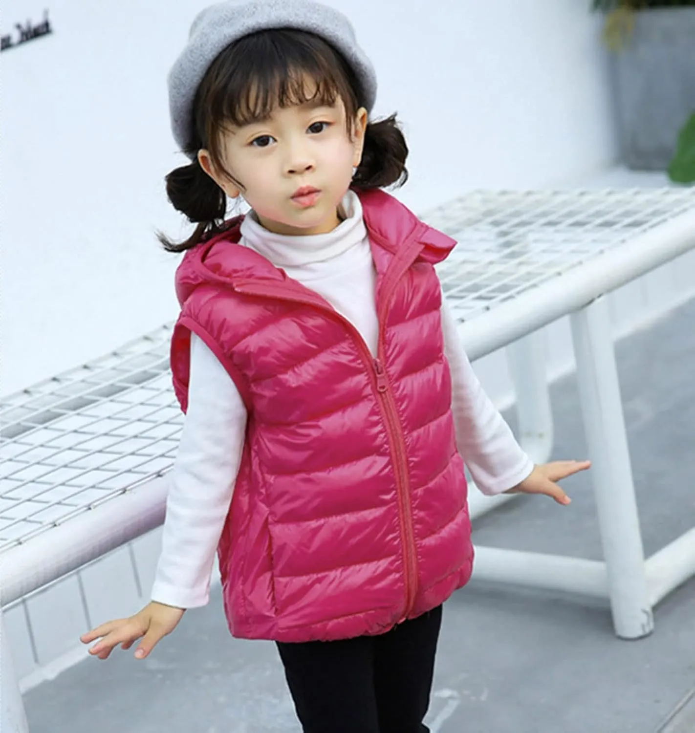 Toddler Baby Boys Girls Solid Color Light Puffer Down Vest Coat Sleeveless Hoodie Outside Winter Jacket for Teenagers