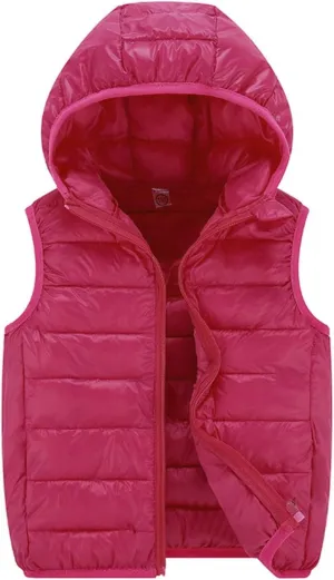 Toddler Baby Boys Girls Solid Color Light Puffer Down Vest Coat Sleeveless Hoodie Outside Winter Jacket for Teenagers