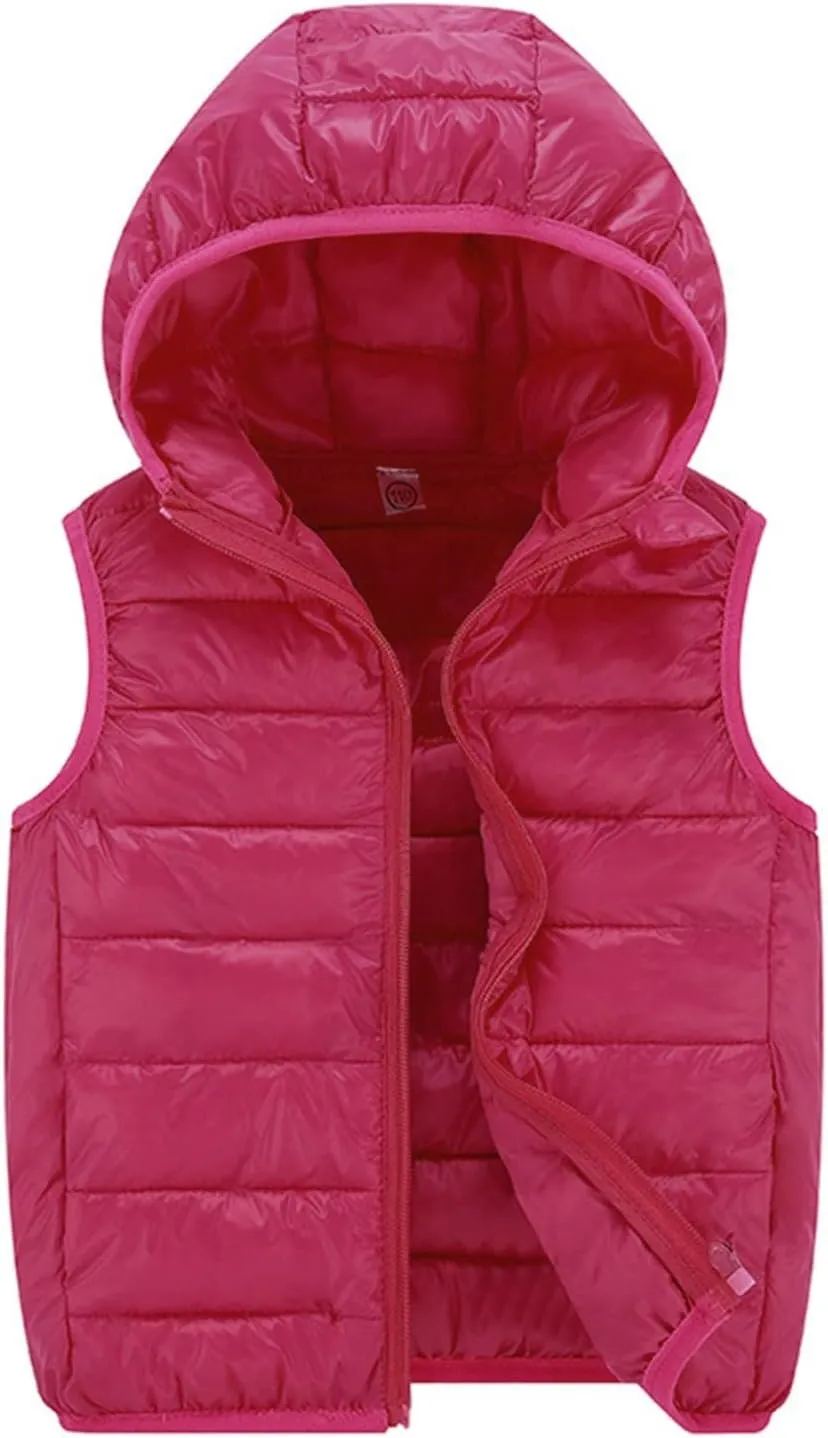 Toddler Baby Boys Girls Solid Color Light Puffer Down Vest Coat Sleeveless Hoodie Outside Winter Jacket for Teenagers