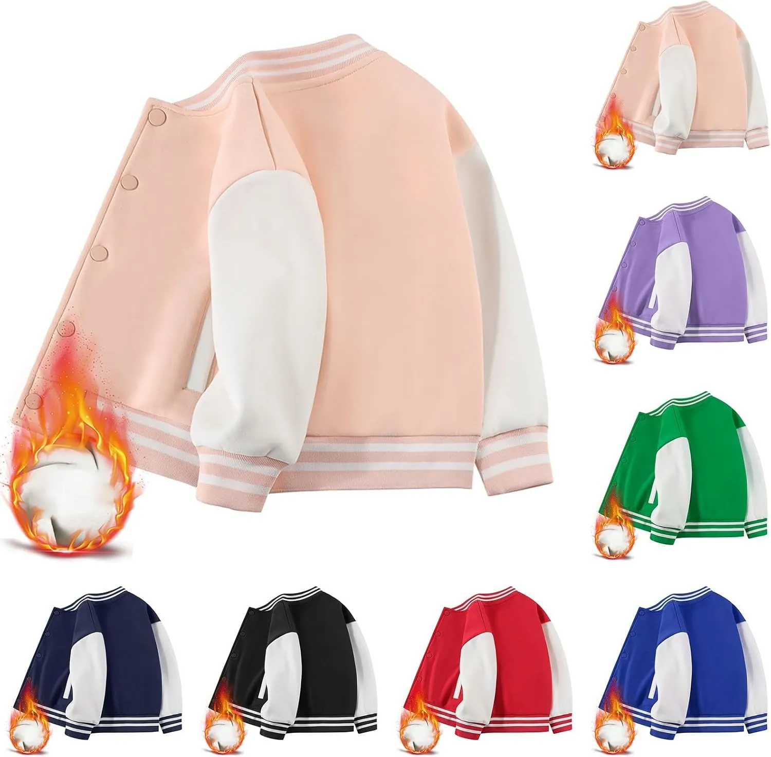 Toddler Baby Boys Girls Varsity Baseball Jacket Cute Bomber Jacket Warm Cotton Lined Puffer Down