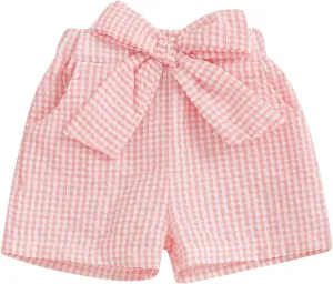 Toddler Baby Girls Gingham Seersucker Shorts Elastic Waist Striped Plaid Shorts Summer Casual Short Pants Bottoms
