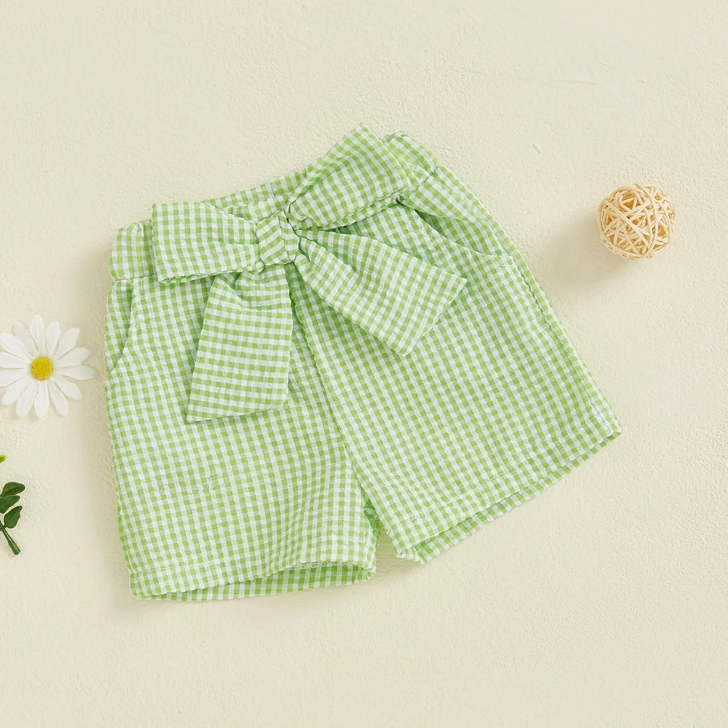 Toddler Baby Girls Gingham Seersucker Shorts Elastic Waist Striped Plaid Shorts Summer Casual Short Pants Bottoms
