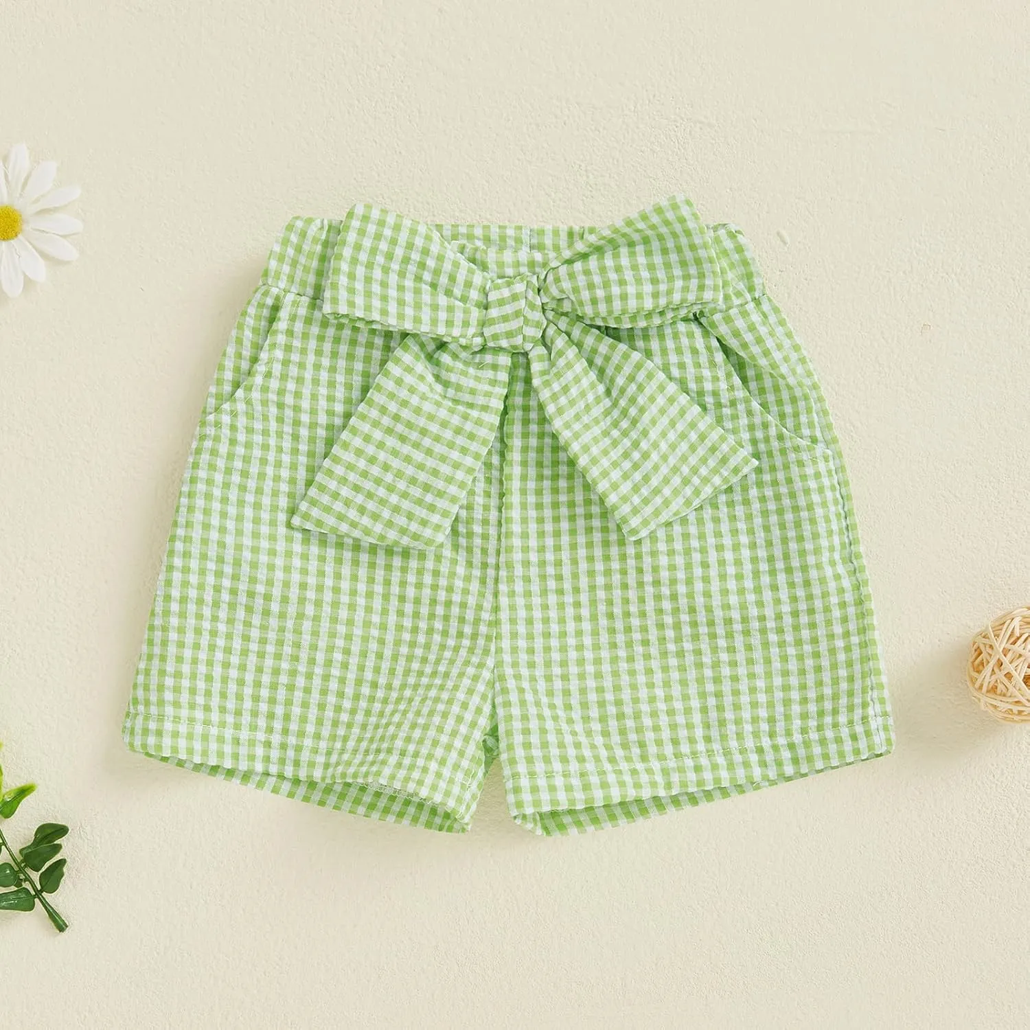 Toddler Baby Girls Gingham Seersucker Shorts Elastic Waist Striped Plaid Shorts Summer Casual Short Pants Bottoms