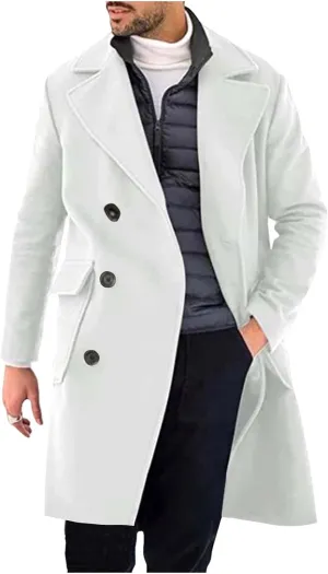 Trench Coat Men Pea Coats Slim Fit Notched Collar Wool Blend Jackets Business Overcoat Single Breasted Winter Jackets