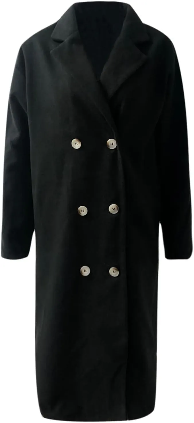 Trench Coats for Women Winter Wool Blend Camel Mid-Long Coat Double-Breasted Notch Lapel Collared Jackets Outwear