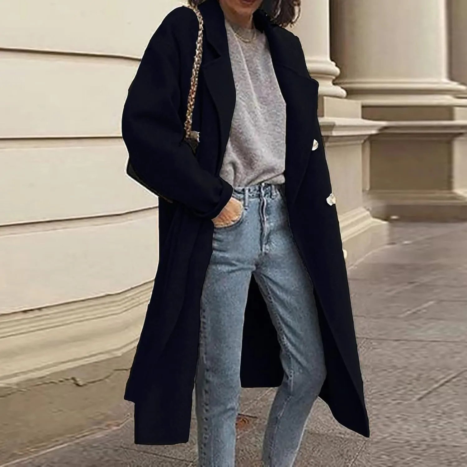 Trench Coats for Women Winter Wool Blend Camel Mid-Long Coat Double-Breasted Notch Lapel Collared Jackets Outwear