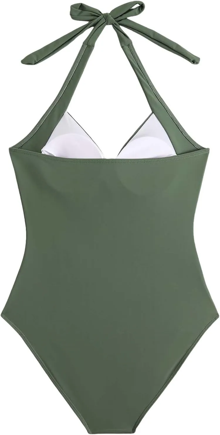 TUQIDEWU Womens Bathing Suits Tummy Control Swimsuits for Women 2025 V Neck Front Cross Backless One Piece Ruched Swimsuit
