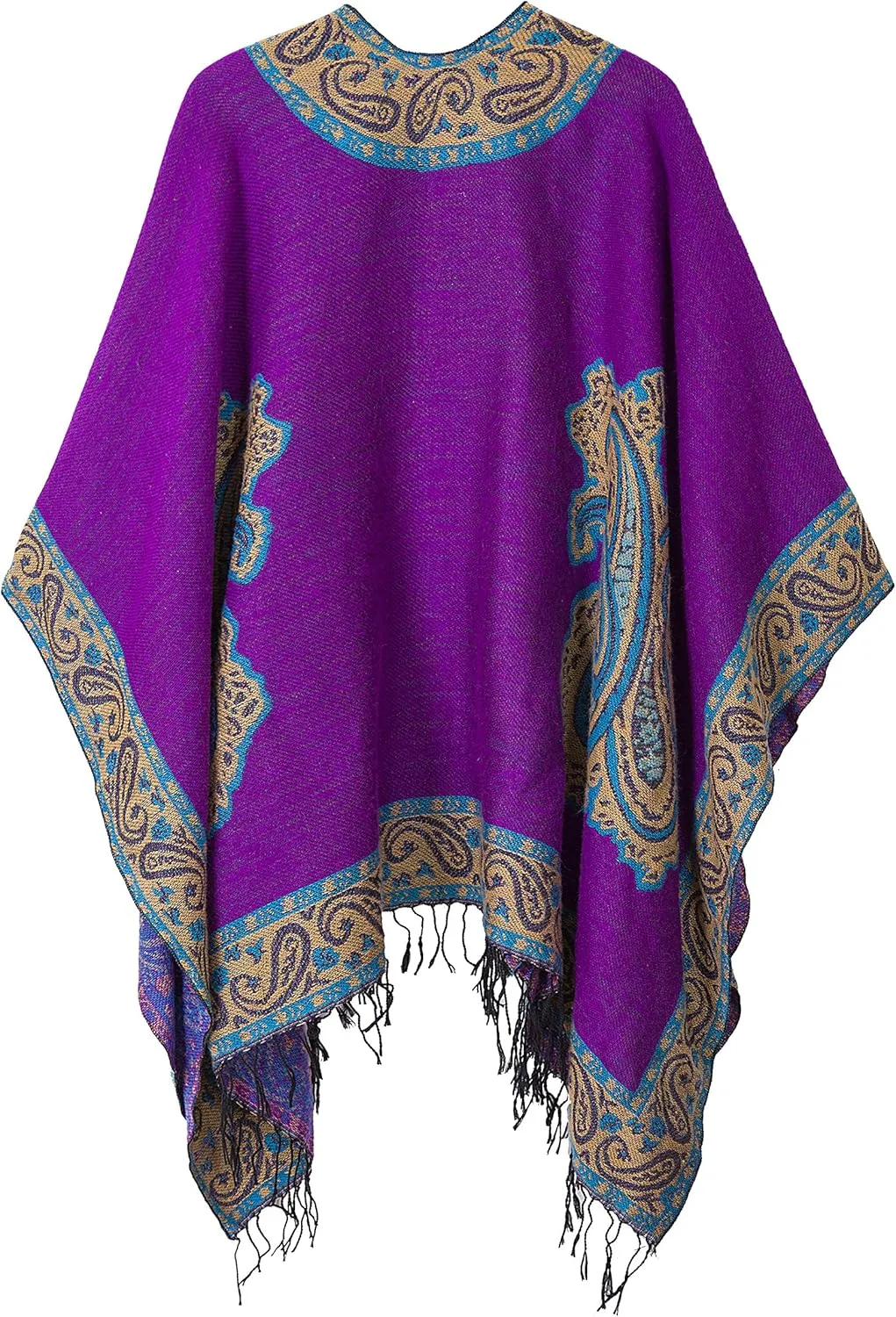 Urban CoCo Women's Retro Style Vintage Pattern Tassel Poncho Shawl Cape Wraps For Women