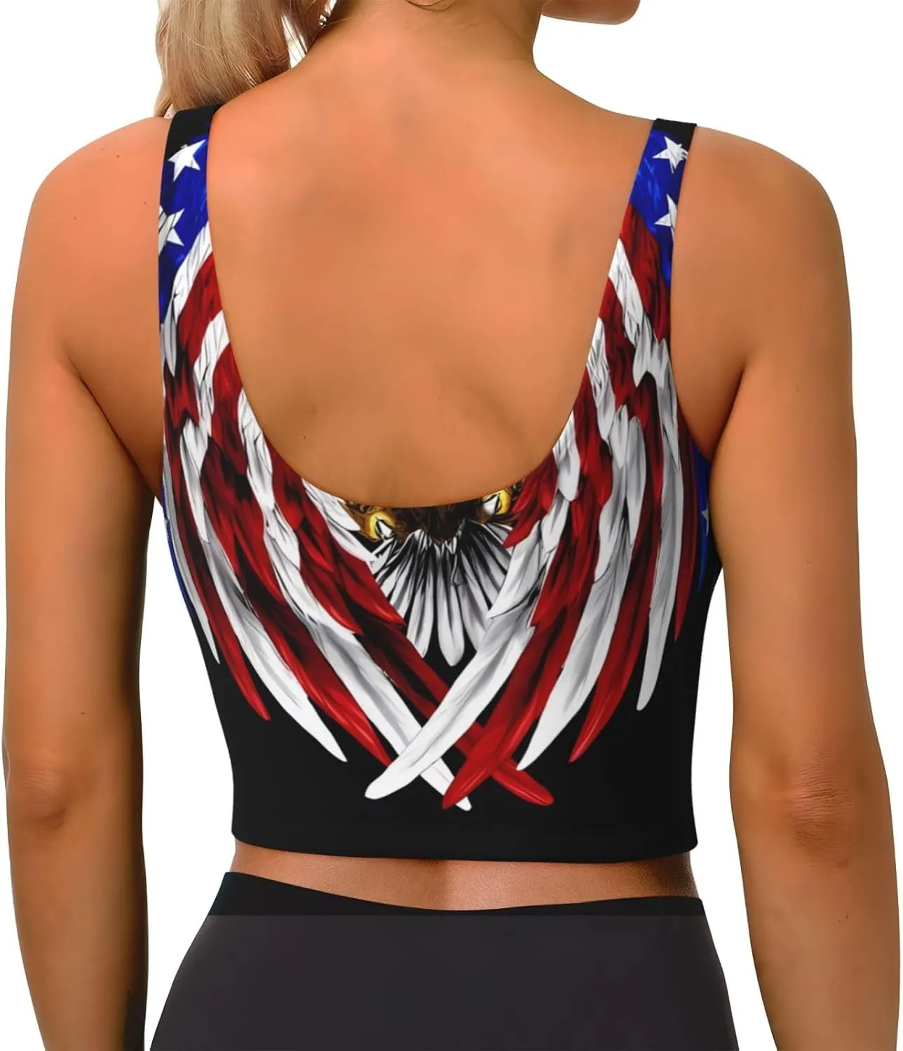 USA Flag Patriotic Eagle Women's Sexy Sports Vest Sleeveless Athletic Gym T-Shirts Vest U-Shaped Back Quick Dry Top
