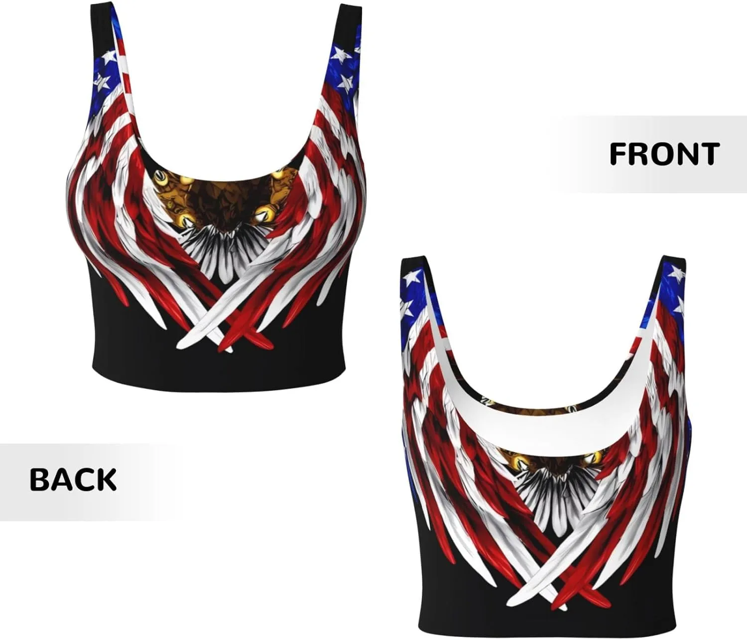 USA Flag Patriotic Eagle Women's Sexy Sports Vest Sleeveless Athletic Gym T-Shirts Vest U-Shaped Back Quick Dry Top