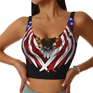 USA Flag Patriotic Eagle Women's Sexy Sports Vest Sleeveless Athletic Gym T-Shirts Vest U-Shaped Back Quick Dry Top