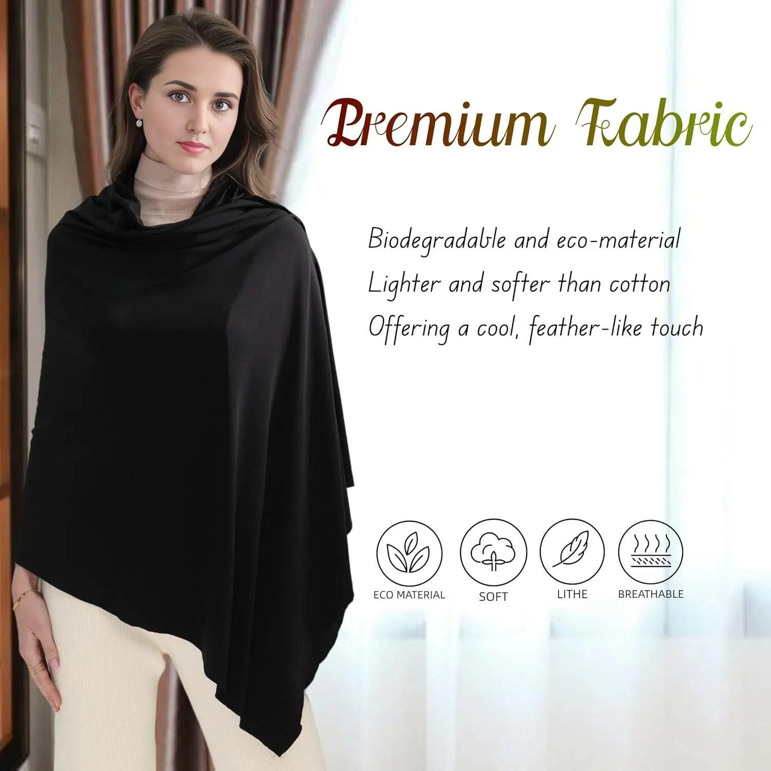 VENVSBEE Shawl Wraps for Women - Soft Silky Lightweight Travel Scarf and Airplane Essentials Accessory