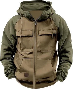 Vintage Hoodies For Men Military Workout Casual Cargo Pullover Coat Full Zip Hooded Outfit Tops Heavy Weight Jacket