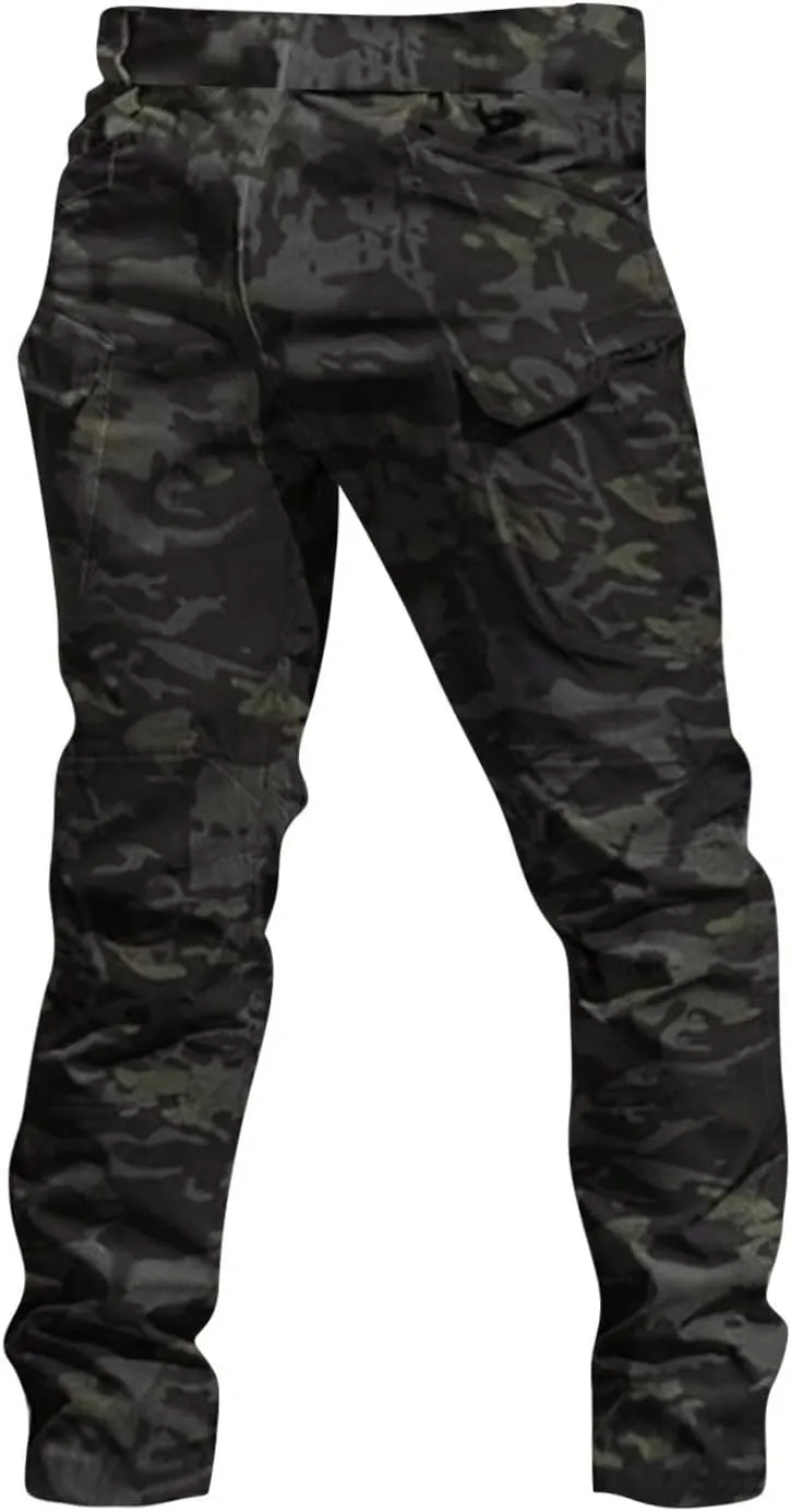 WENKOMG1 Stretchy Cargo Pants for Men,Solid/Camouflage Military Pants Multi Function Multi Pockets Tactical Pants
