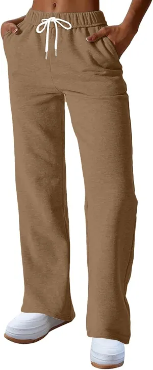 Wide Leg Sweatpants Women Y2k Baggy High Waisted Fleece Lined Joggers Casual Comfy Solid Sweat Pants with Pockets