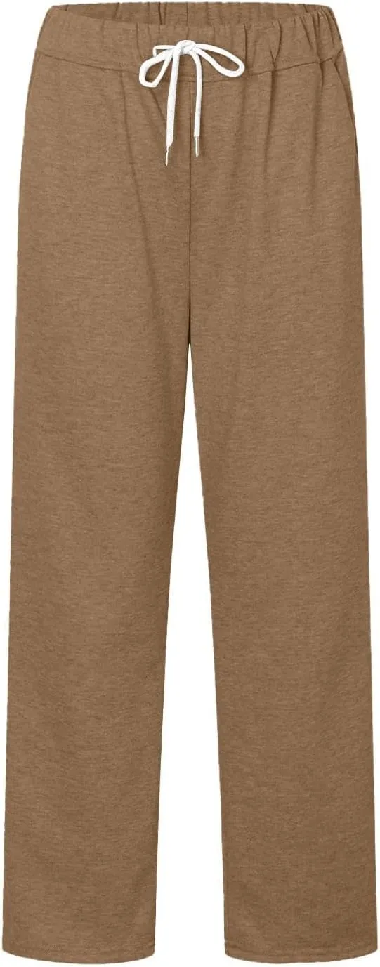 Wide Leg Sweatpants Women Y2k Baggy High Waisted Fleece Lined Joggers Casual Comfy Solid Sweat Pants with Pockets