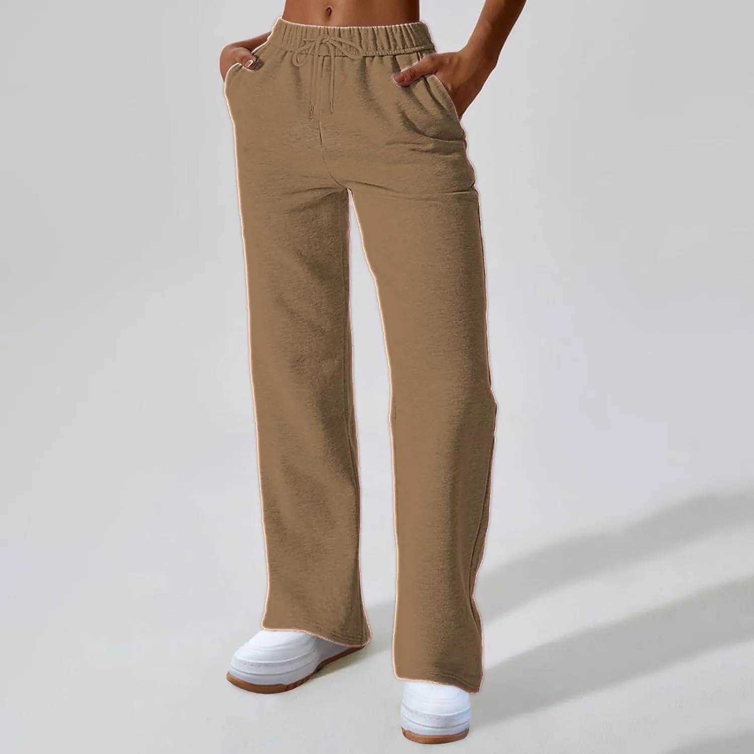 Wide Leg Sweatpants Women Y2k Baggy High Waisted Fleece Lined Joggers Casual Comfy Solid Sweat Pants with Pockets