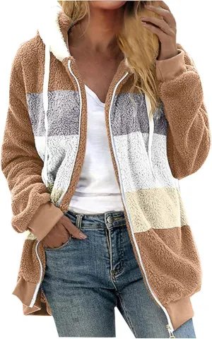Winter Coats for Women 2024 Trendy Fuzzy Fleece Zip Up Hooded Jackets Lightweight Fluffy Sherpa Outerwear, Large