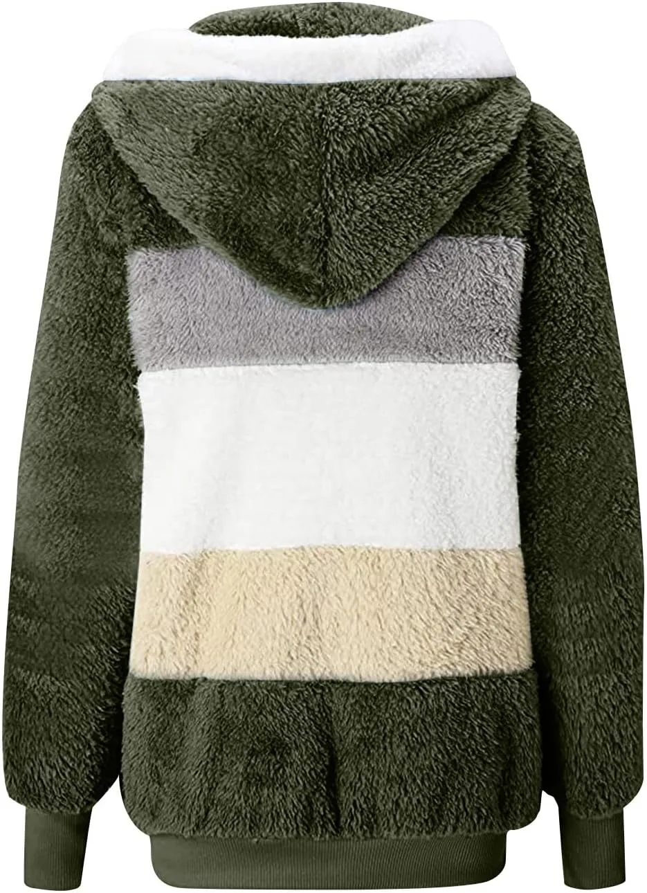 Winter Coats for Women 2024 Trendy Fuzzy Fleece Zip Up Hooded Jackets Lightweight Fluffy Sherpa Outerwear, Large