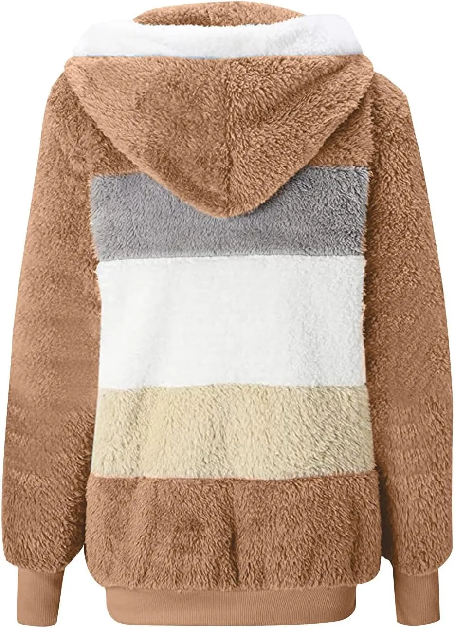Winter Coats for Women 2024 Trendy Fuzzy Fleece Zip Up Hooded Jackets Lightweight Fluffy Sherpa Outerwear, Large