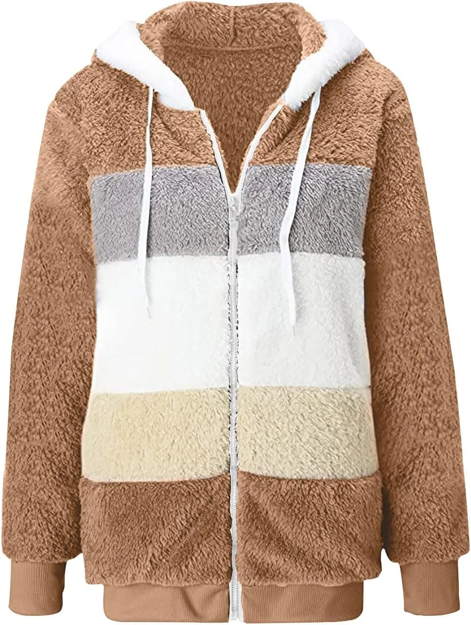 Winter Coats for Women 2024 Trendy Fuzzy Fleece Zip Up Hooded Jackets Lightweight Fluffy Sherpa Outerwear, Large