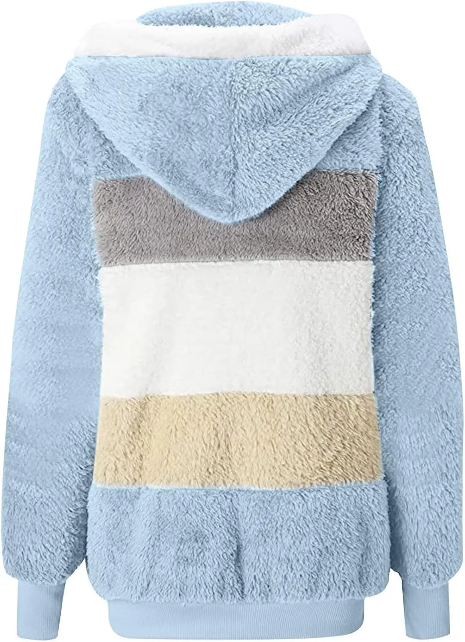 Winter Coats for Women 2024 Trendy Fuzzy Fleece Zip Up Hooded Jackets Lightweight Fluffy Sherpa Outerwear, Large