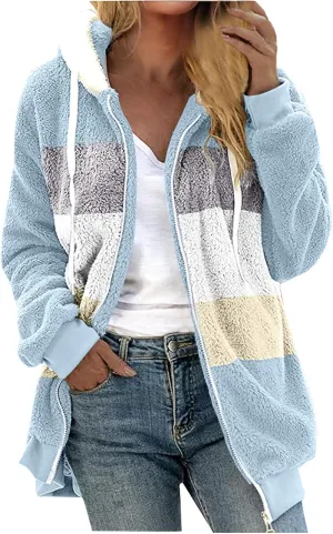 Winter Coats for Women 2024 Trendy Fuzzy Fleece Zip Up Hooded Jackets Lightweight Fluffy Sherpa Outerwear, Large