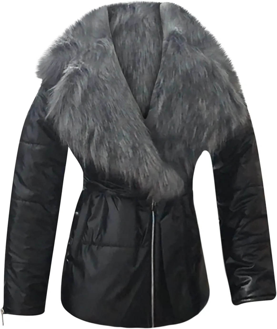 Winter Coats for Women Faux Fur Collar Metallic Puffer Jacket Asymmetrical Zipper Warm Down Jackets with Pockets