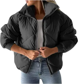 Winter Coats for Women Long Sleeve Zip Up Quilted Jackets Loose Fit Puffer Jacket Warm Outwear with Pockets