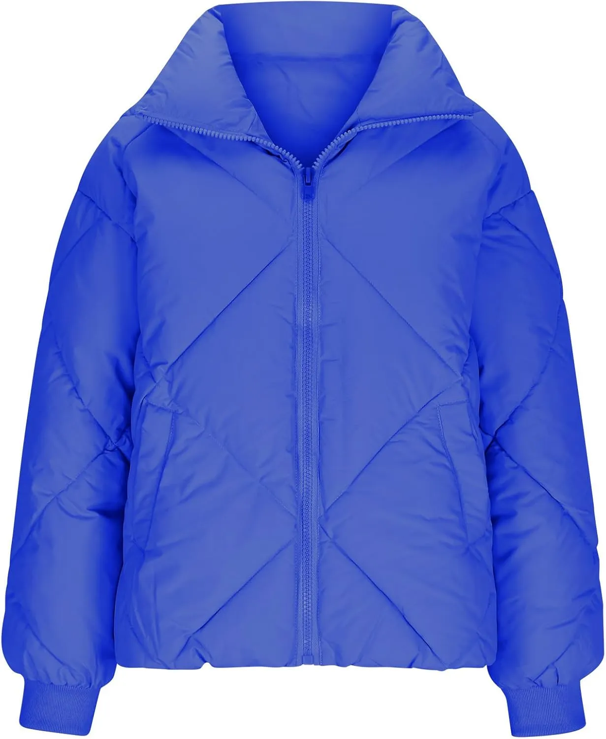 Winter Coats for Women Long Sleeve Zip Up Quilted Jackets Loose Fit Puffer Jacket Warm Outwear with Pockets