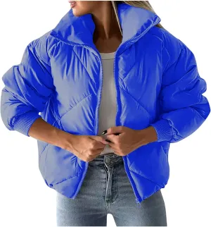 Winter Coats for Women Long Sleeve Zip Up Quilted Jackets Loose Fit Puffer Jacket Warm Outwear with Pockets