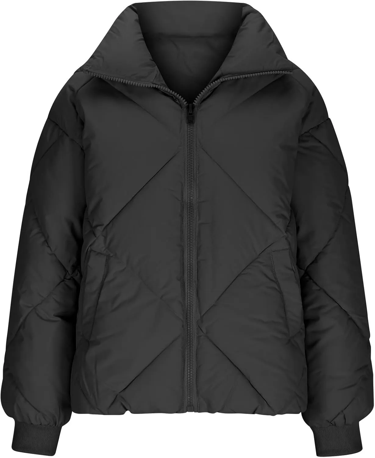 Winter Coats for Women Long Sleeve Zip Up Quilted Jackets Loose Fit Puffer Jacket Warm Outwear with Pockets