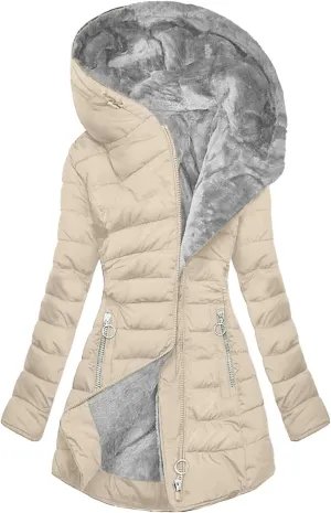 Winter Coats for Women Thicken Warm Fleece Lined Parka Long Quilted Fashion Solid Puffer Jacket With Faux Fur Hood