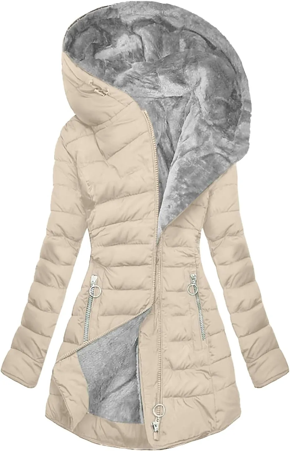 Winter Coats for Women Thicken Warm Fleece Lined Parka Long Quilted Fashion Solid Puffer Jacket With Faux Fur Hood