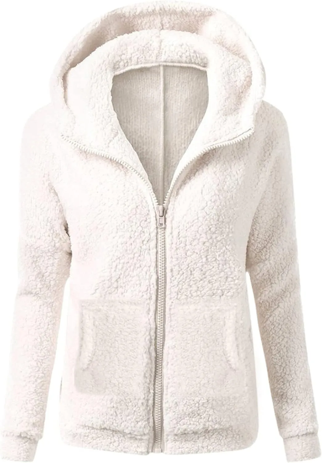 Winter Coats for Women Zip Up Hoodies Fuzzy Fleece Coats Comfy Warm Plus Size Teddy Jackets with Pockets