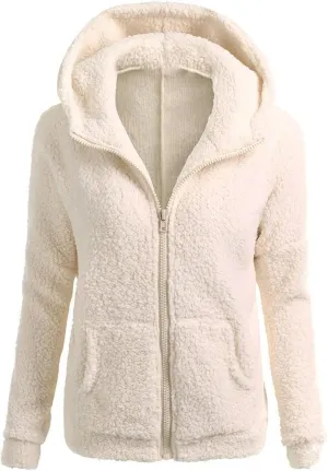 Winter Coats for Women Zip Up Hoodies Fuzzy Fleece Coats Comfy Warm Plus Size Teddy Jackets with Pockets