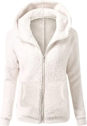 Winter Coats for Women Zip Up Hoodies Fuzzy Fleece Coats Comfy Warm Plus Size Teddy Jackets with Pockets